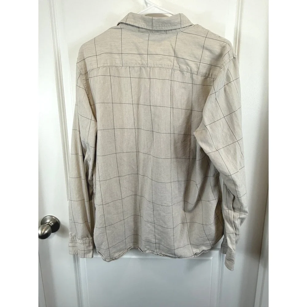 Banana Republic Men's Beige Windowpane Check Shirt‎ L Cotton Tencel Workwear
